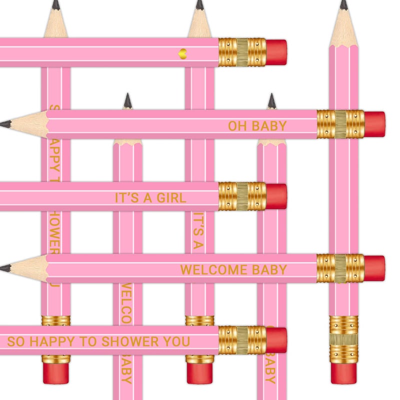 Vusnud 50Pcs - Baby Shower Sharpened Half Pencils with Erasers, Pre-Sharpened Design, 4 Inches, Pink - Image 5